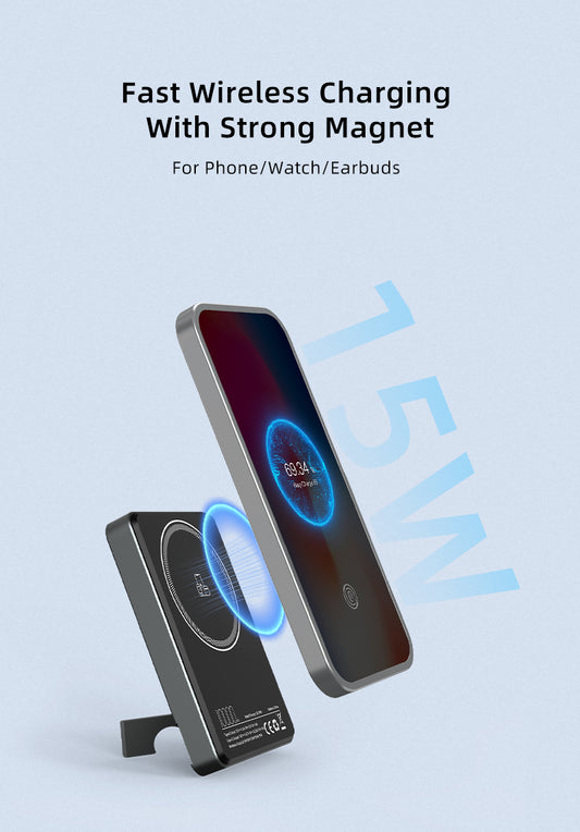 Slim Metal 3-in-1 Magnetic Wireless Power Bank with Hidden Stand