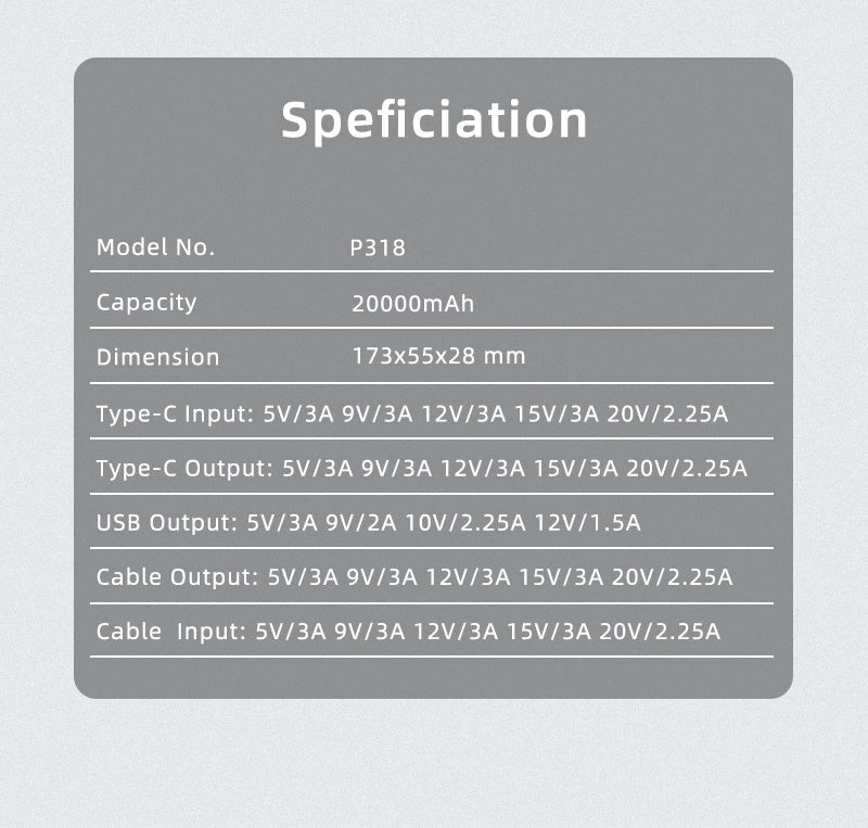 P318-20000mah specifications — ASC Magnetix