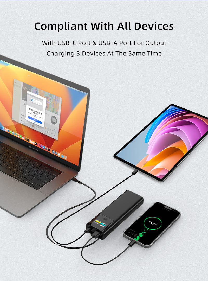 P318 20000mAh 45W Fast Charging Power Bank – Built-in Retractable USB-C Cable & Smart TFT Display
