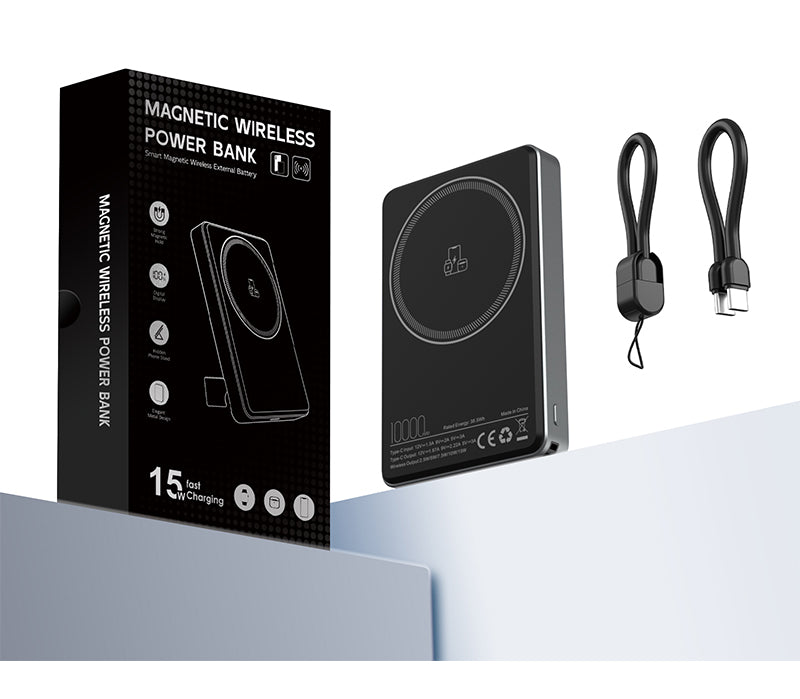 Slim Metal 3-in-1 Magnetic Wireless Power Bank with Hidden Stand
