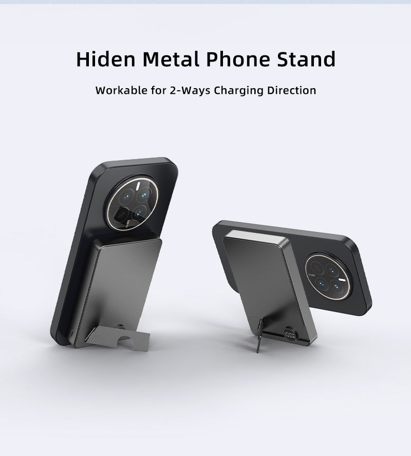 Slim Metal 3-in-1 Magnetic Wireless Power Bank with Hidden Stand