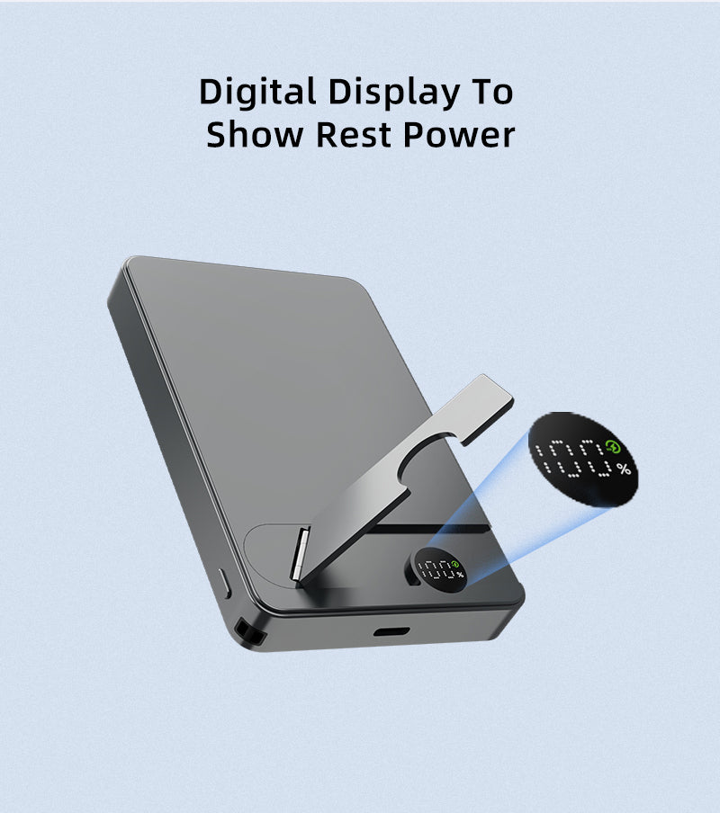 Slim Metal 3-in-1 Magnetic Wireless Power Bank with Hidden Stand