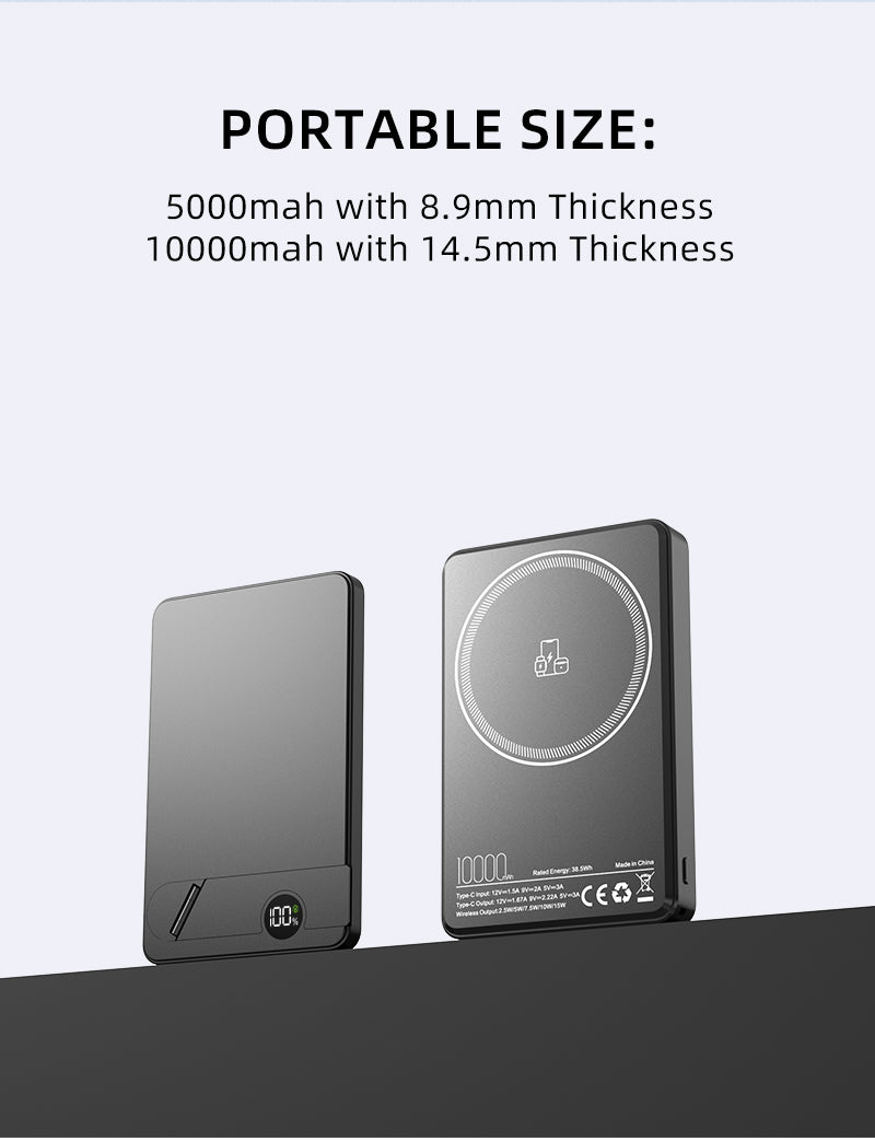 Slim Metal 3-in-1 Magnetic Wireless Power Bank with Hidden Stand