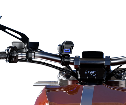 Premium Handlebar-Mount Motorcycle Chargers, option of USB type or US-C type.