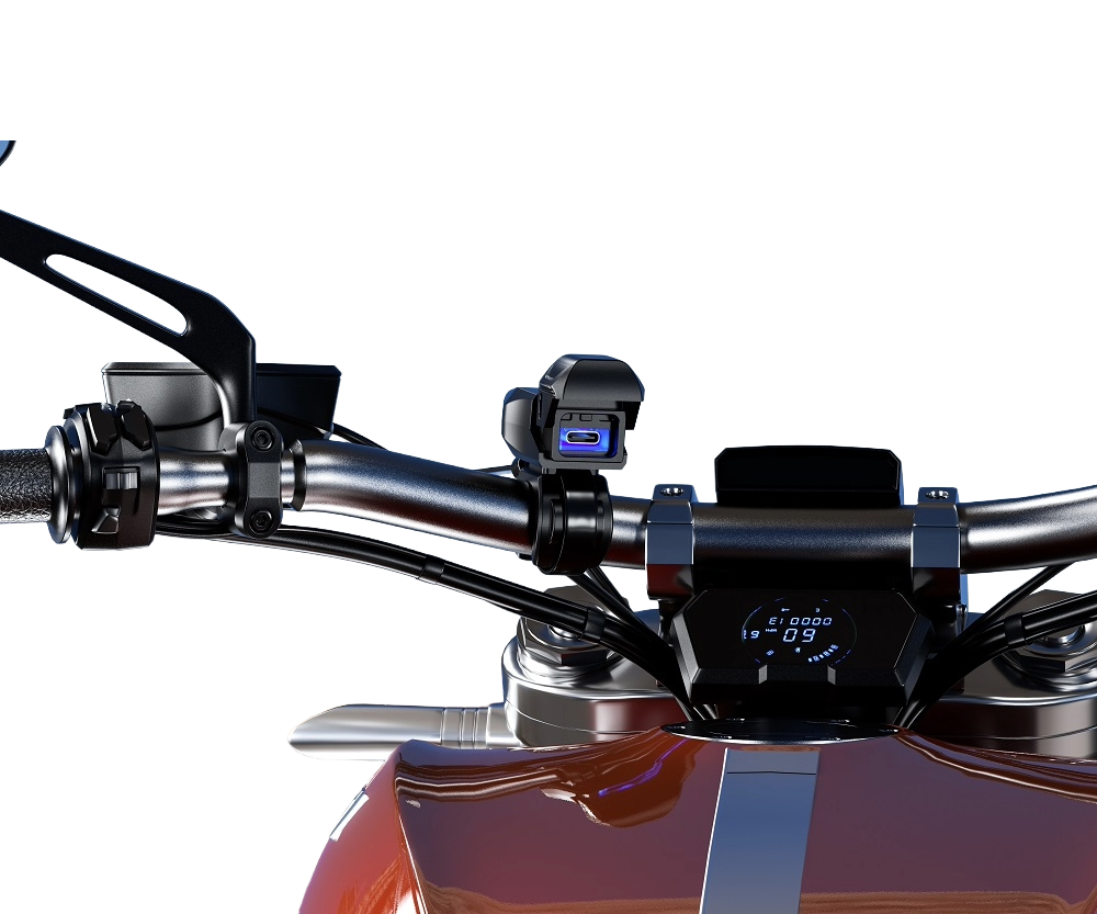 Premium Handlebar-Mount Motorcycle Chargers, option of USB type or US-C type.