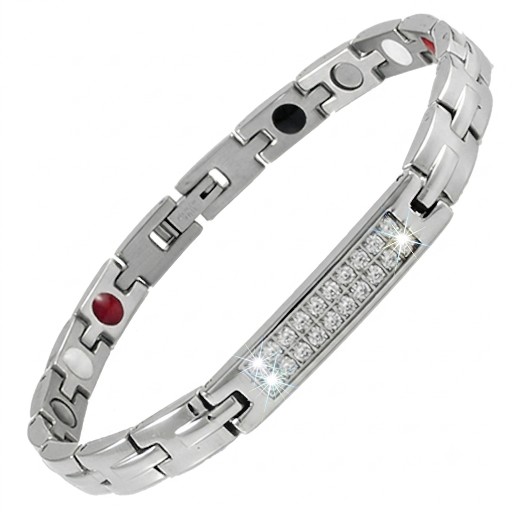 Luxury Bio-Health Magnetic Bracelet: Superior Stainless Steel, Anti-Tarnish Coating & High-Quality Two-Row Mini CZ