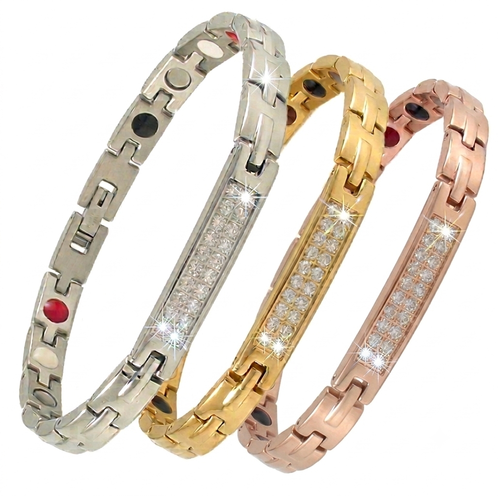 Luxury Bio-Health Magnetic Bracelet: Superior Stainless Steel, Anti-Tarnish Coating & High-Quality Two-Row Mini CZ