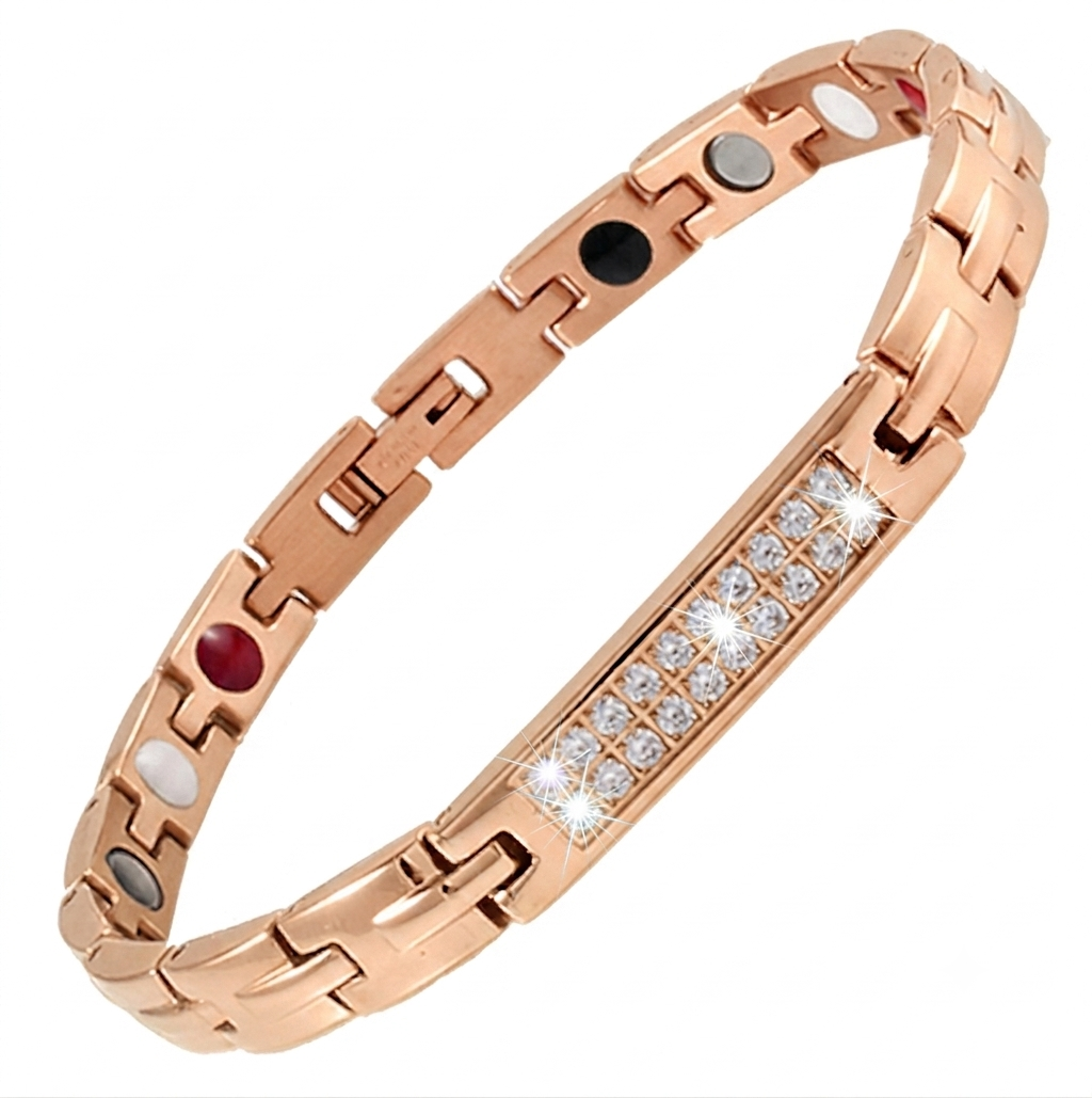 Luxury Bio-Health Magnetic Bracelet: Superior Stainless Steel, Anti-Tarnish Coating & High-Quality Two-Row Mini CZ