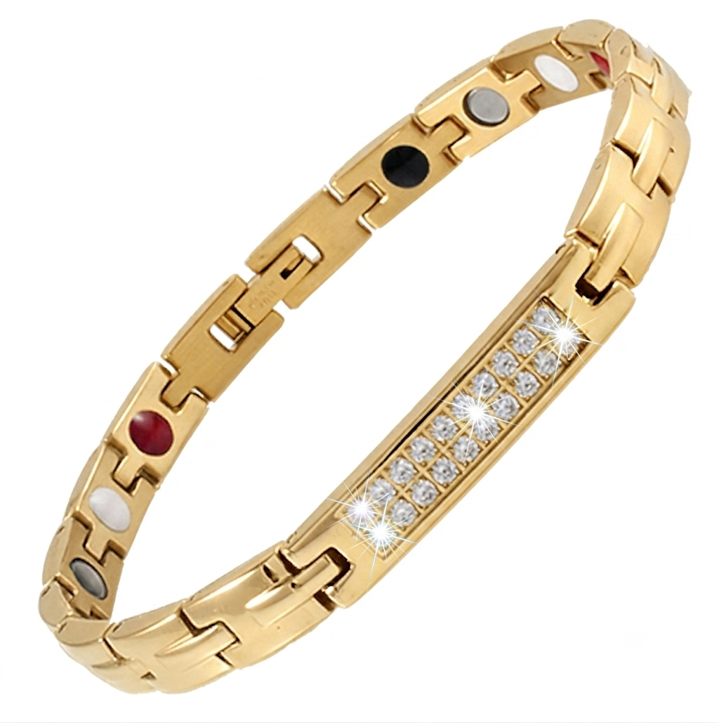 Luxury Bio-Health Magnetic Bracelet: Superior Stainless Steel, Anti-Tarnish Coating & High-Quality Two-Row Mini CZ