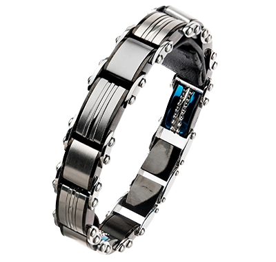 View of the alternate polished stainless steel side of the INOX double-sided reversible bracelet.