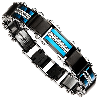 Angled perspective of the INOX 10mm reversible bracelet showing the durable 316L stainless steel build and dual finishes.