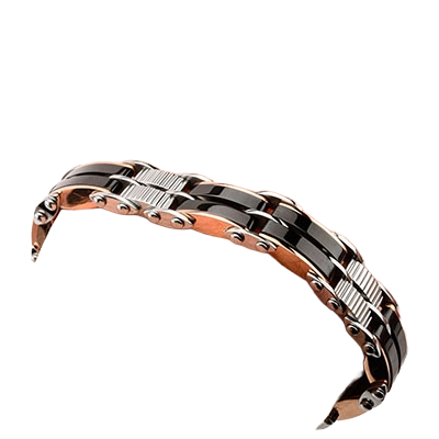 View of the refined Rose Gold IP finish on the reverse side of the INOX BRDDS03 men's reversible stainless steel bracelet.