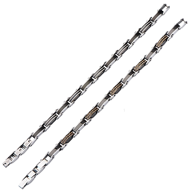 Full layout view of the INOX reversible men's stainless steel bracelet displaying its secure fold-over clasp.