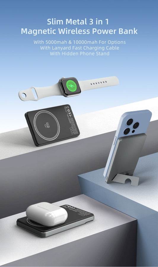 Slim Metal 3‑in‑1 magnetic power bank — ASC Magnetix
