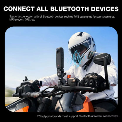 FreedConn Hero Bluetooth intercom main unit mounted on a black motorcycle helmet during a ride