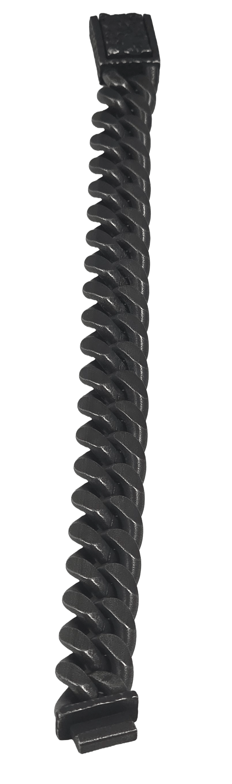 Heavy-duty black Cuban link chain bracelet featuring an engraved push-release clasp heroview