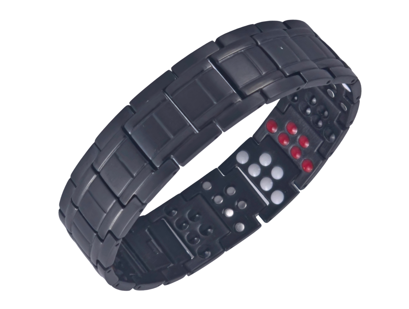 Men's black snake-link magnetic bio-health bracelet featuring energy stones and a secure clasp
