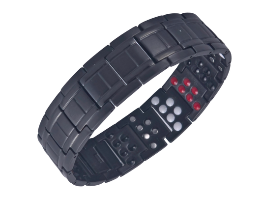 Men's black snake-link magnetic bio-health bracelet featuring energy stones and a secure clasp