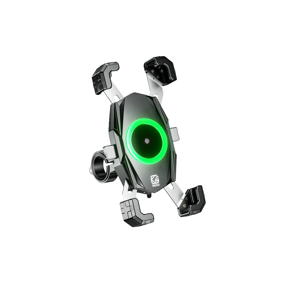 Close-up view of the 15W Qi wireless glass charging surface and upgraded clamping mechanism