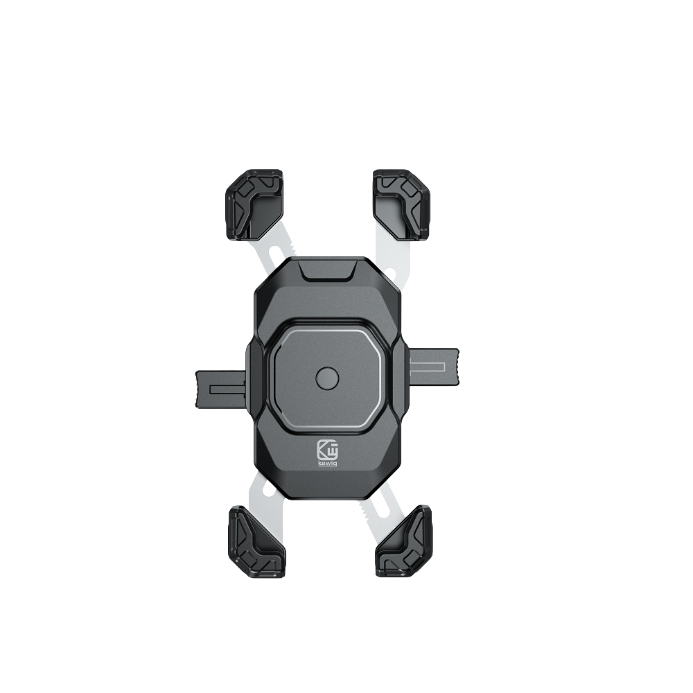 Close-up of the M11G2 motorcycle phone mount glass charging surface and clamps