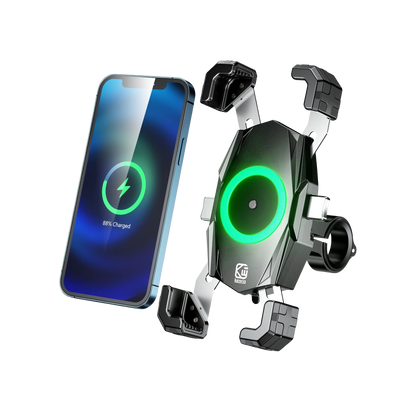 Premium Glass-Surface Wireless Charging Motorcycle Phone Mount with Vibration Dampener