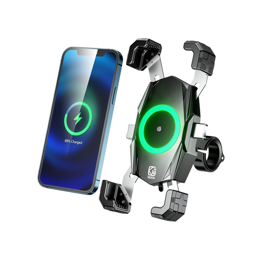 Premium Glass-Surface Wireless Charging Motorcycle Phone Mount with Vibration Dampener