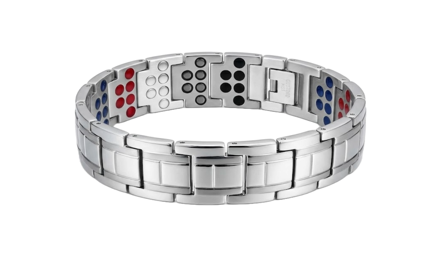 Men's Silver Snake Link Magnetic Bio-Health Bracelet