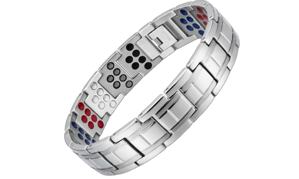Men's Silver Snake Link Magnetic Bio-Health Bracelet - Angle View