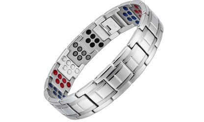 Men's Silver Snake Link Magnetic Bio-Health Bracelet - Angle View