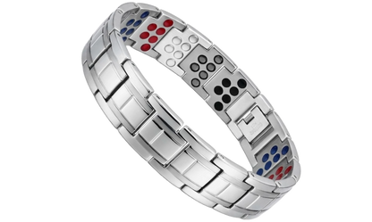 Men's Silver Snake Link Magnetic Bio-Health Bracelet - Detail Close-Up